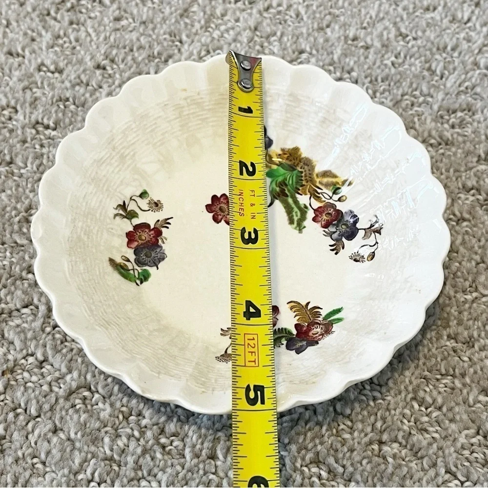 Spode Wicker Lane Basket Weave Copeland Trinket Tray Sauce Bowl England Floral